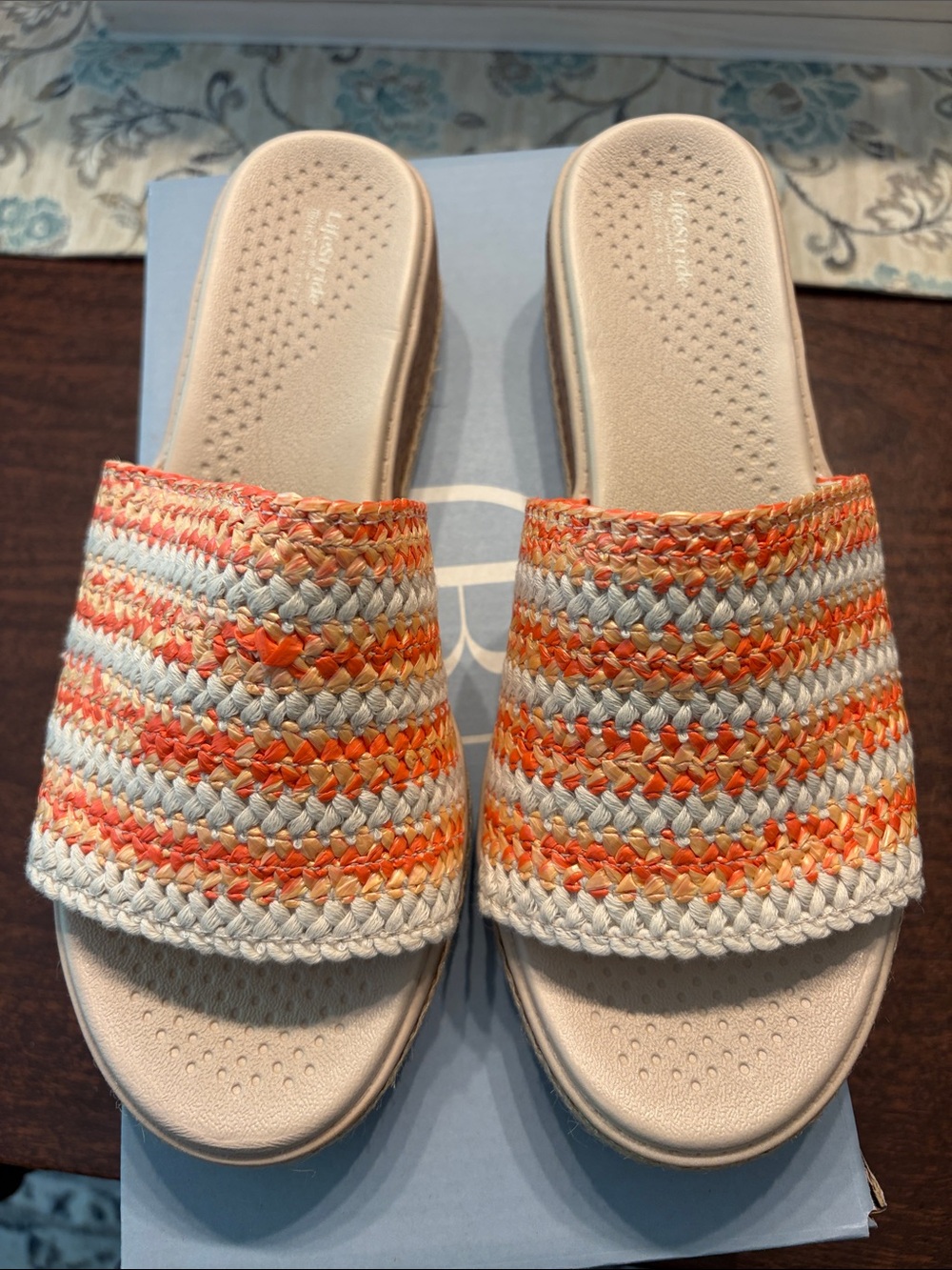Lifestride Bzees Comfort Slide Sandals - Multicolor Woven Upper